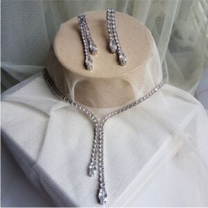 Swarovski Elements All-around Tennis Necklace with Marquis Crystal Dangles NEW